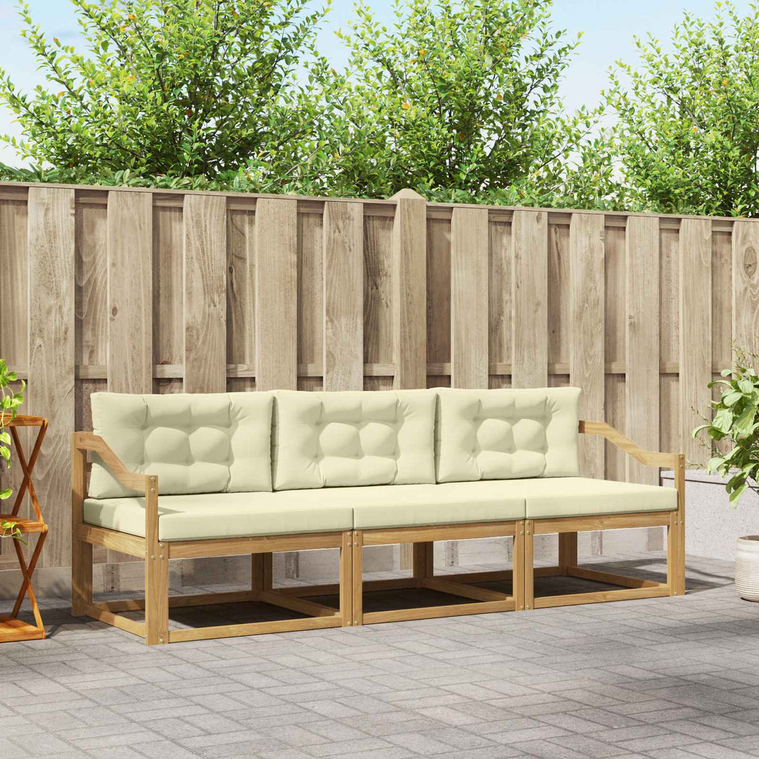 vidaXL Conjunto de sofás de exterior 3 uds. Blanco y Crema Poliéster