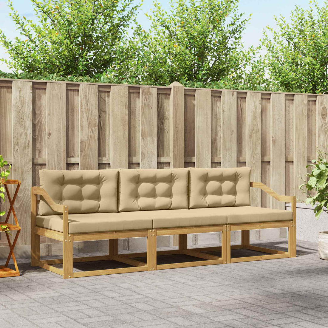 vidaXL Conjunto de sofás de exterior 3 uds. y Beige Poliéster