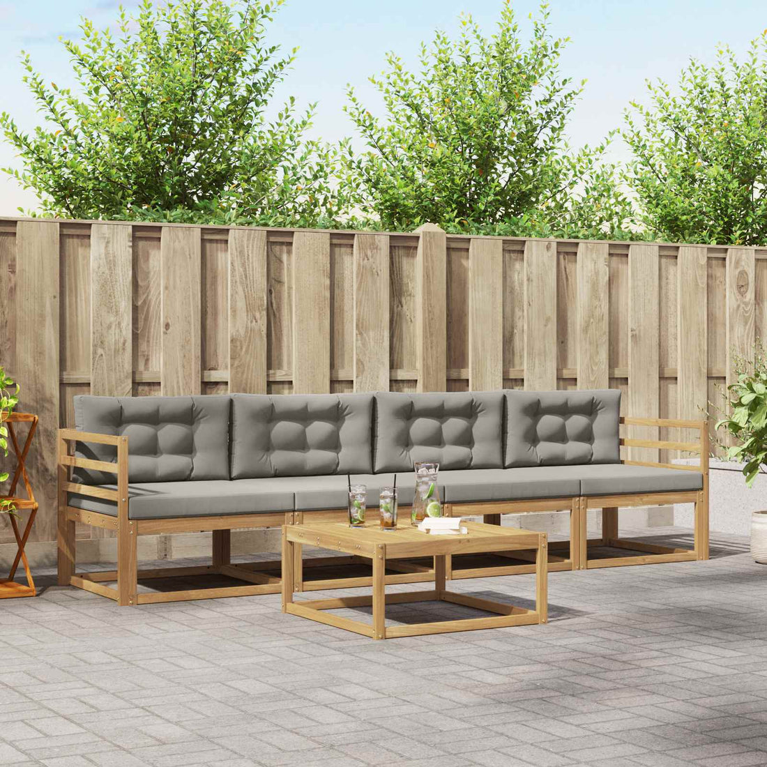 vidaXL Conjunto de sofás de exterior 4 uds. Blanco y Gris Claro