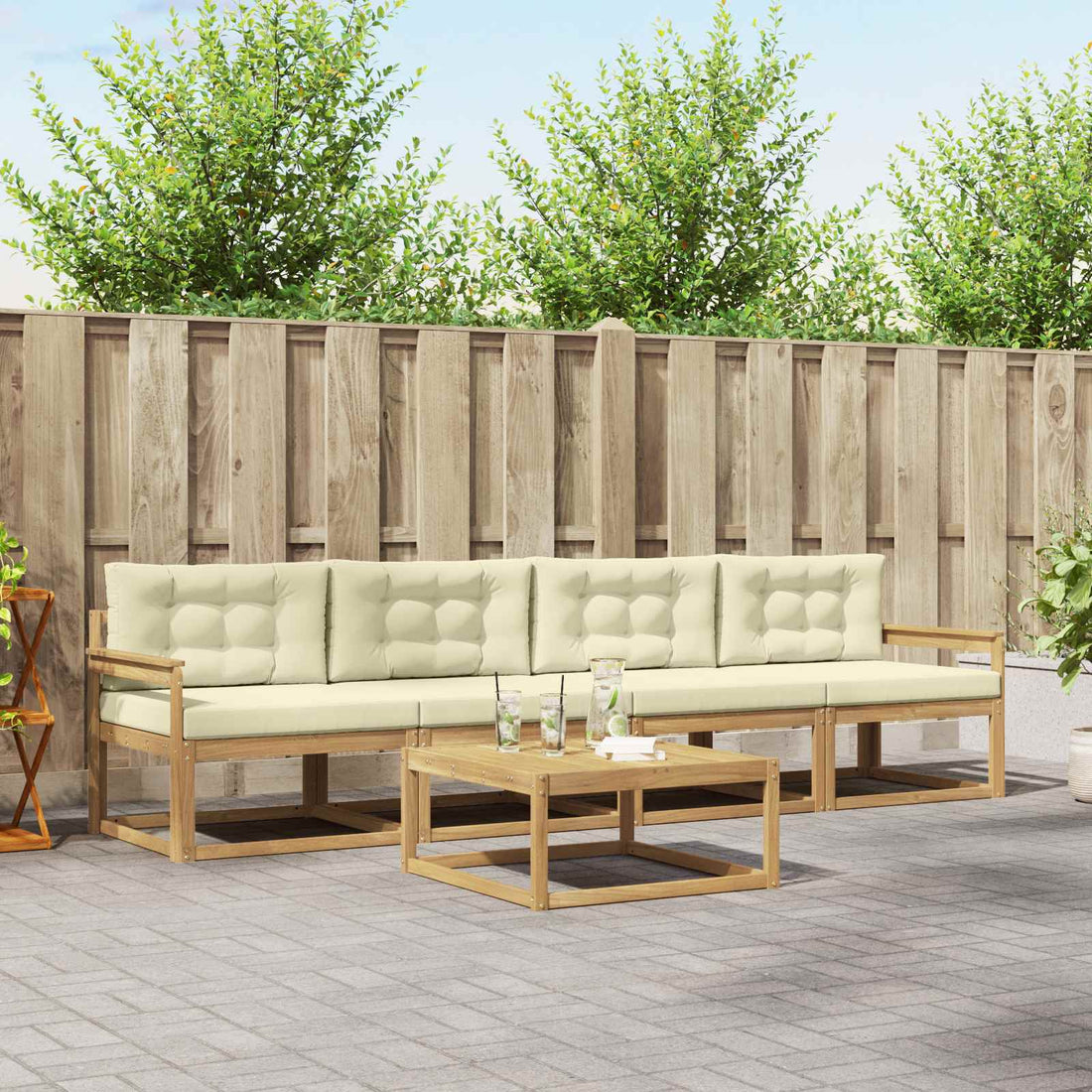 vidaXL Conjunto de sofás de exterior 4 uds. Blanco y Crema