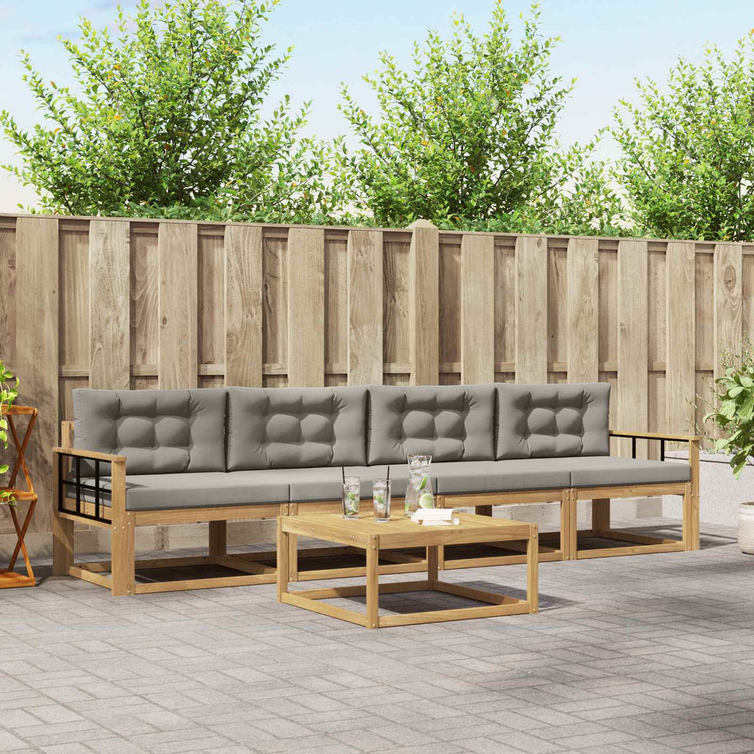 vidaXL Conjunto de sofás de exterior 4 uds. Blanco y Gris Claro
