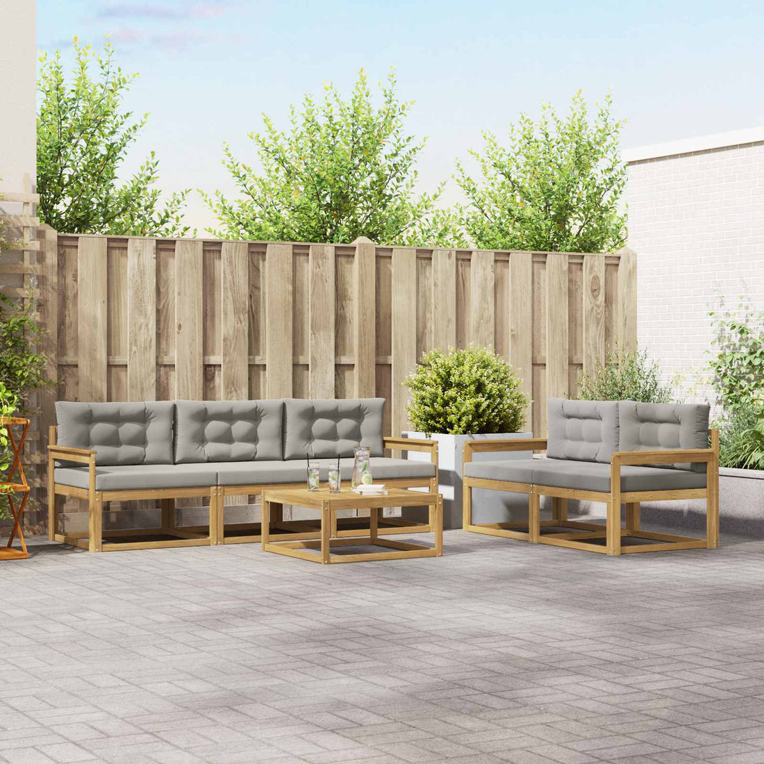 vidaXL Conjunto de sofás de exterior 6 uds. Blanco y Gris Claro