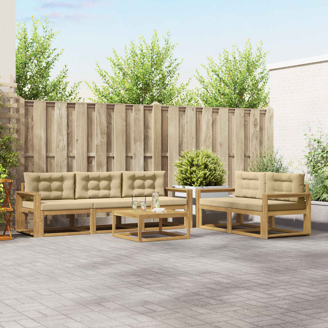 vidaXL Conjunto de sofás de exterior 6 uds. y Beige