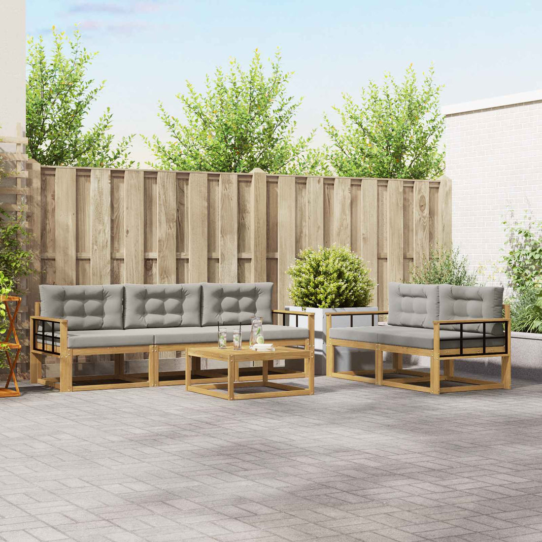 vidaXL Conjunto de sofás de exterior 6 uds. Blanco y Gris Claro