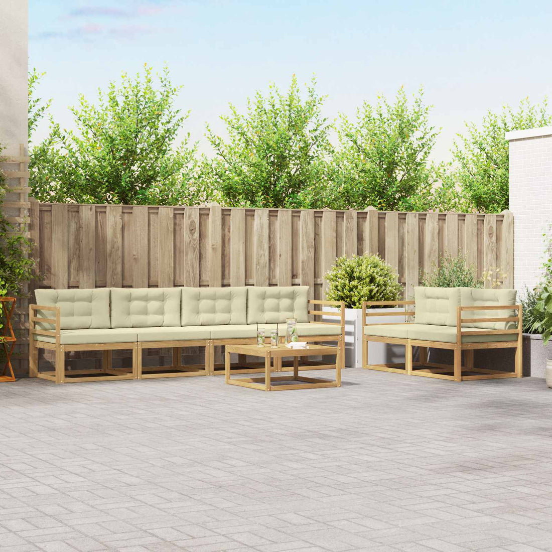 vidaXL Conjunto de sofás de exterior 6 uds. Blanco y Crema