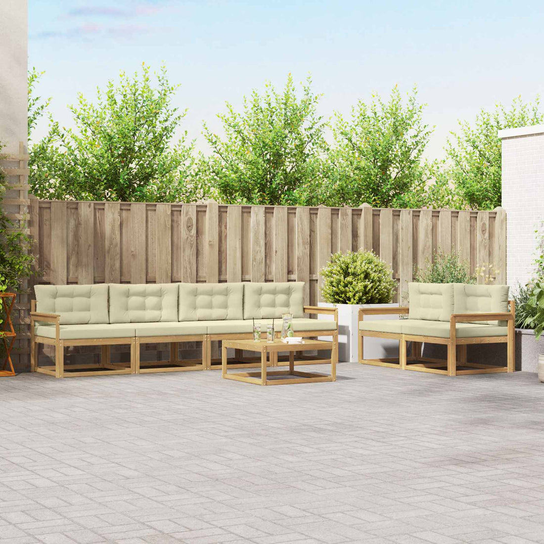 vidaXL Conjunto de sofás de exterior 6 uds. Blanco y Crema