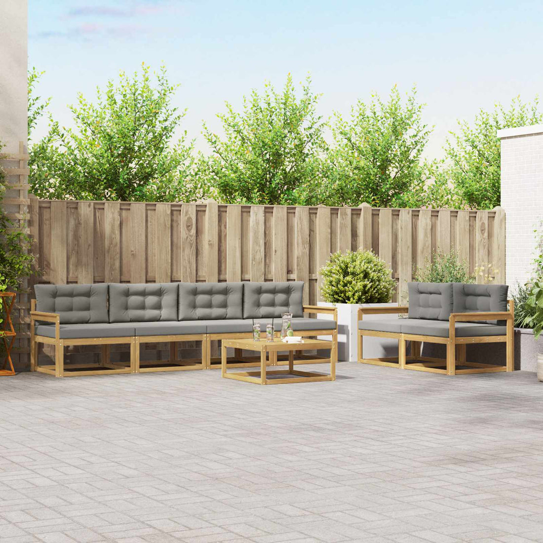 vidaXL Conjunto de sofás de exterior 6 uds. Blanco y Gris Claro