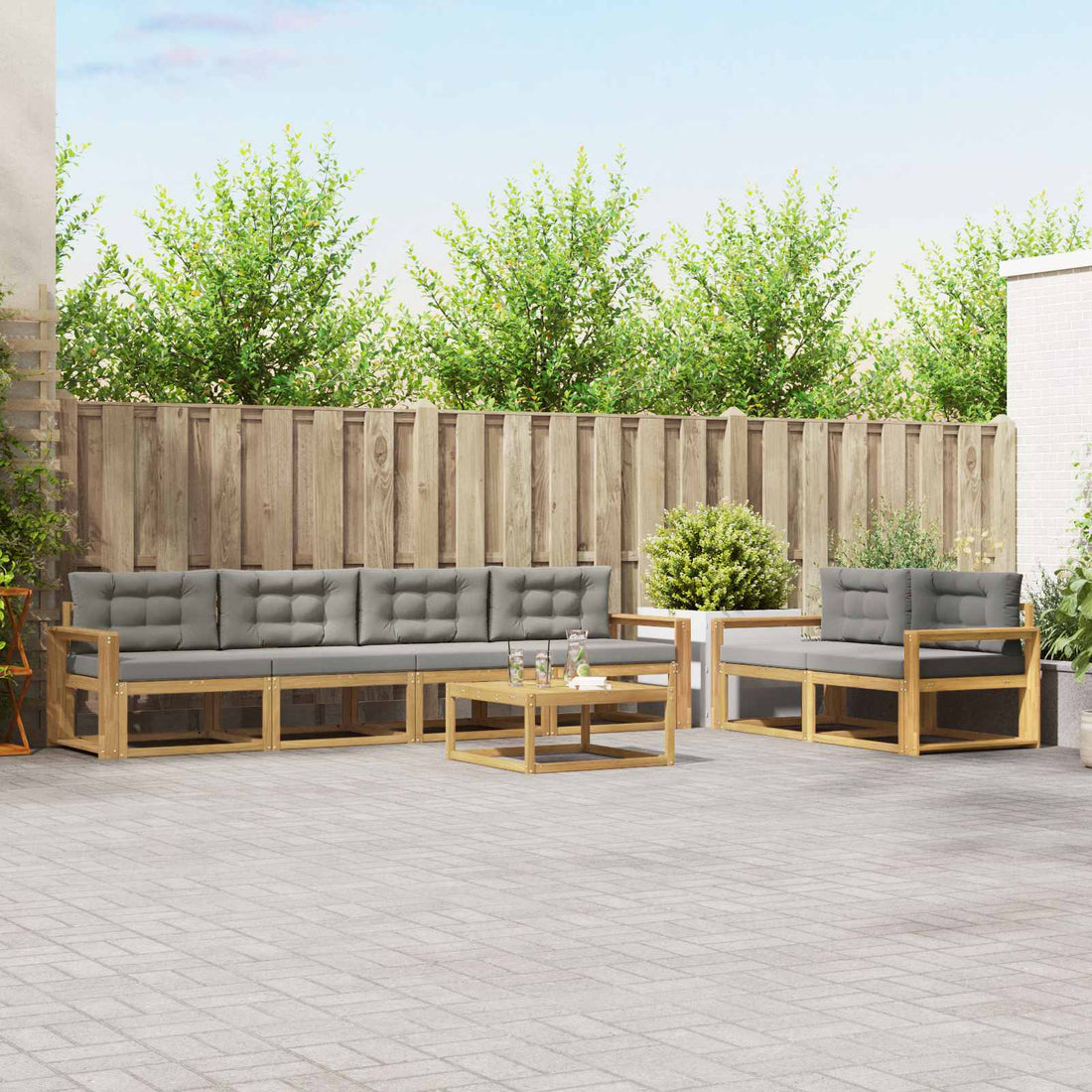 vidaXL Conjunto de sofás de exterior 6 uds. Blanco y Gris Claro