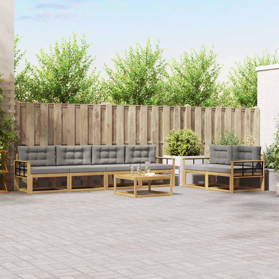 vidaXL Conjunto de sofás de exterior 6 uds. Blanco y Gris Claro