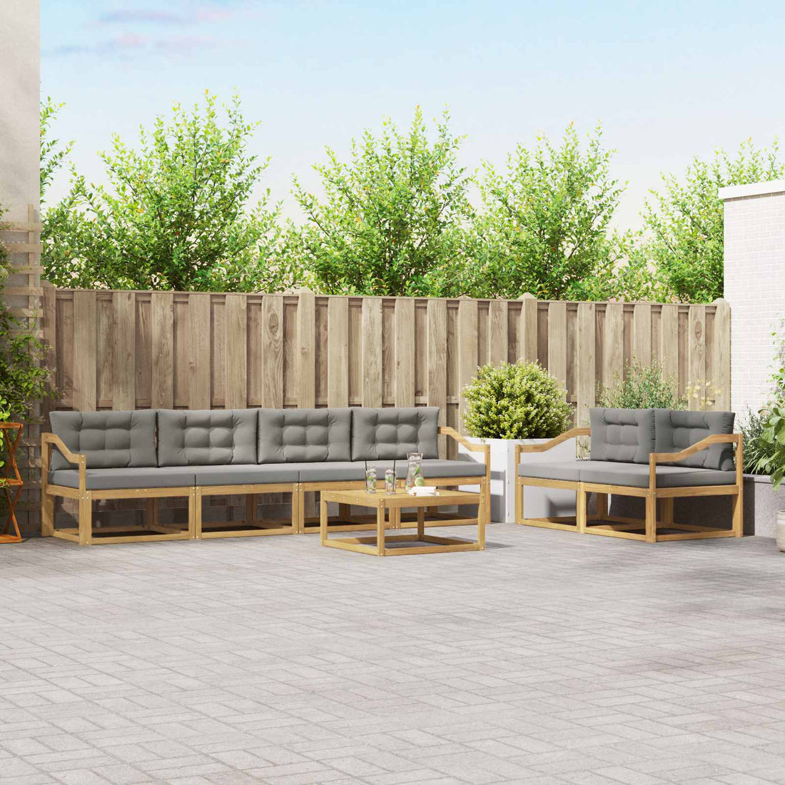 vidaXL Conjunto de sofás de exterior 6 uds. Blanco y Gris Claro