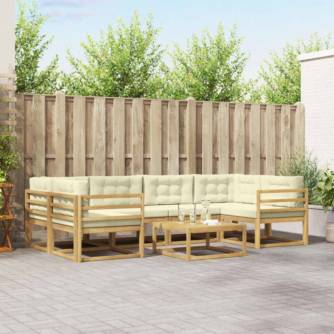 vidaXL Conjunto de sofás de exterior 5 uds. Blanco y Crema