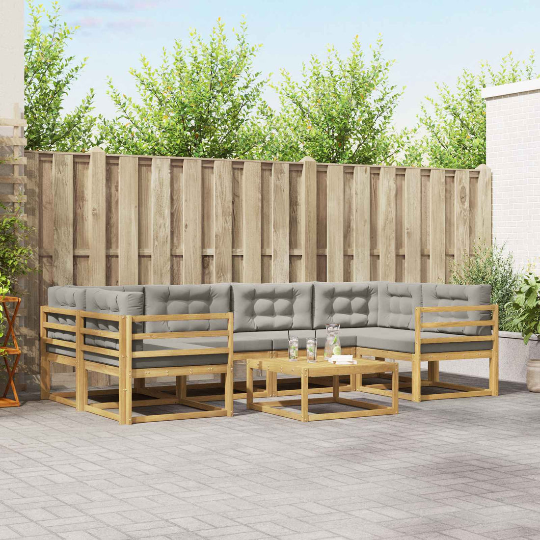 vidaXL Conjunto de sofás de exterior 5 uds. Blanco y Gris Claro