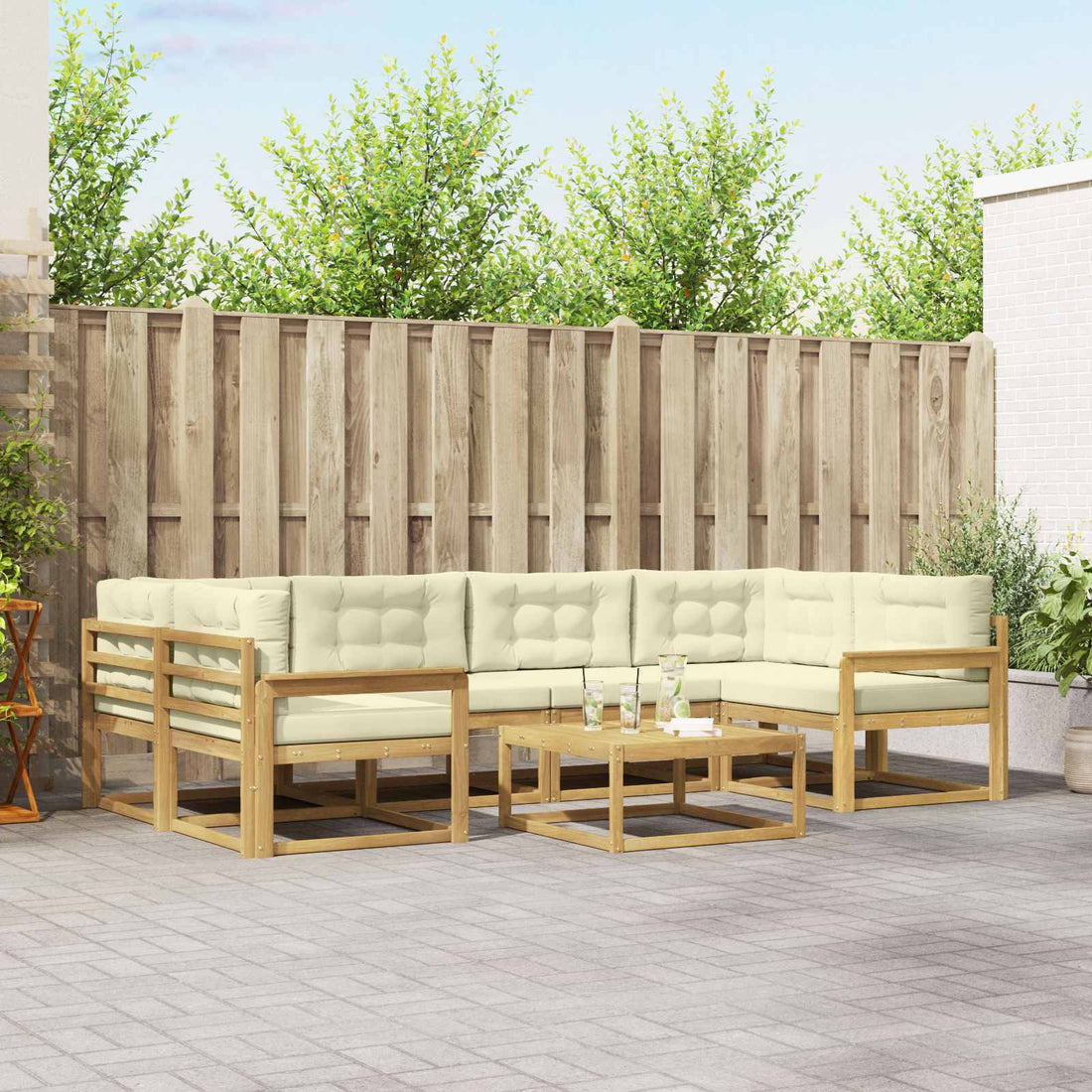 vidaXL Conjunto de sofás de exterior 5 uds. Blanco y Crema