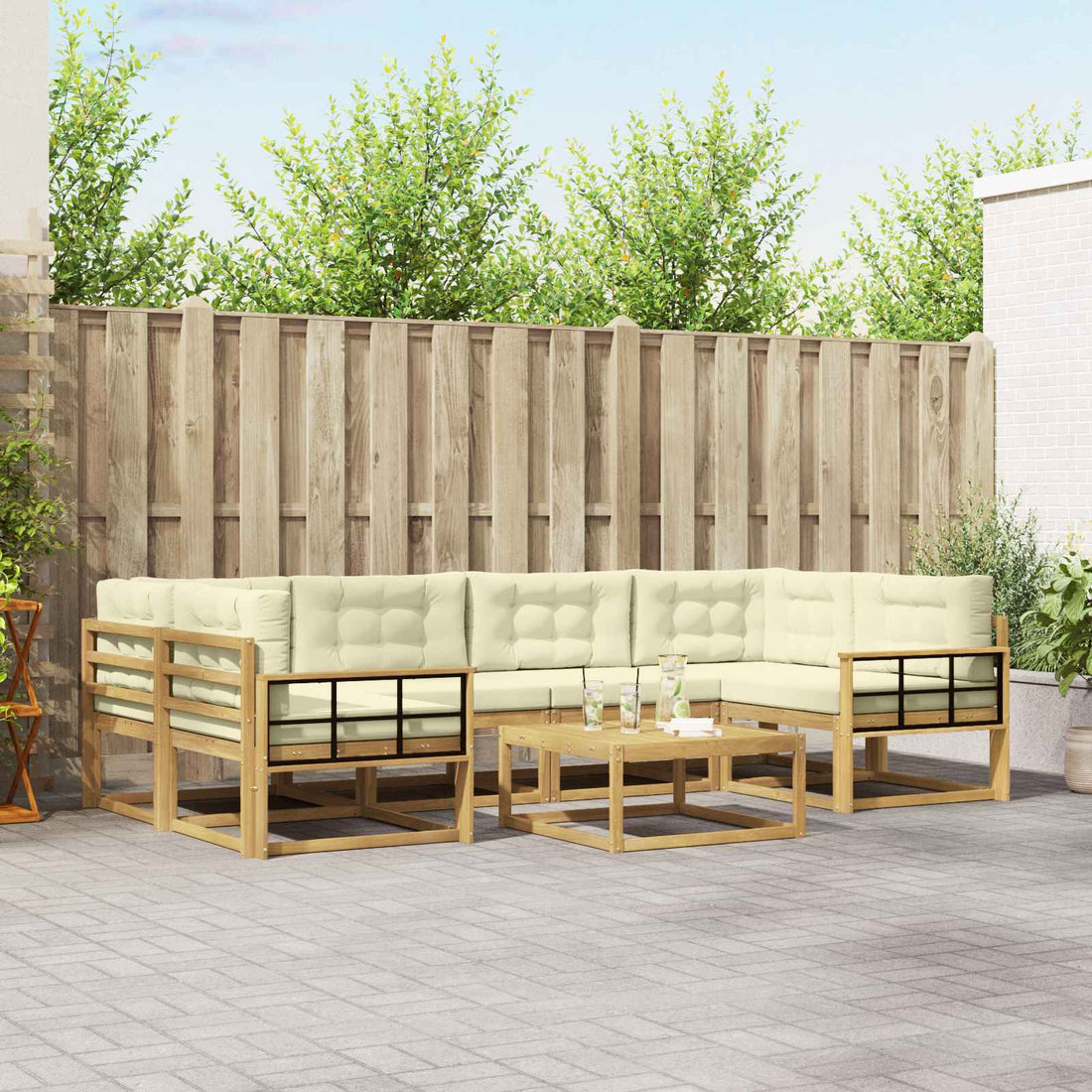 vidaXL Conjunto de sofás de exterior 5 uds. Blanco y Crema