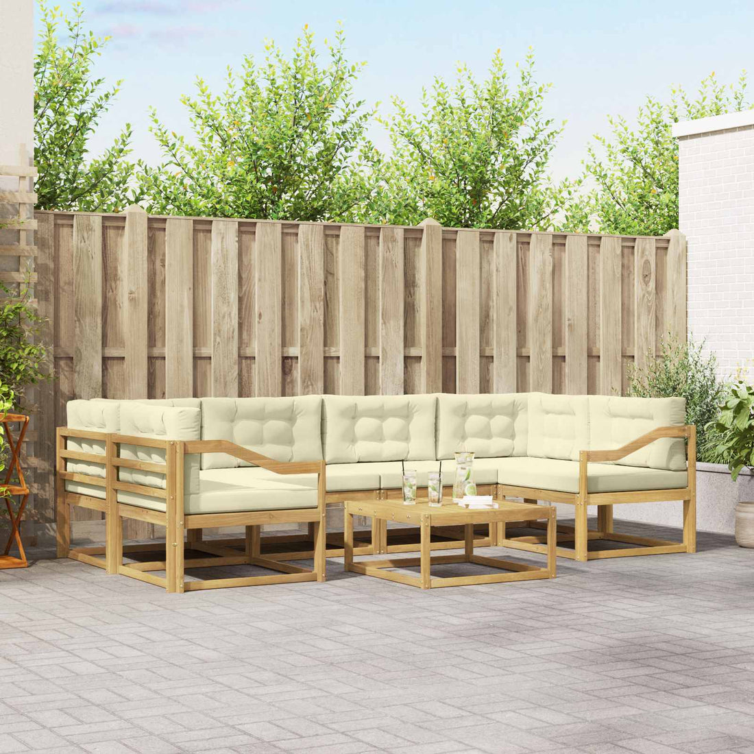 vidaXL Conjunto de sofás de exterior 5 uds. Blanco y Crema
