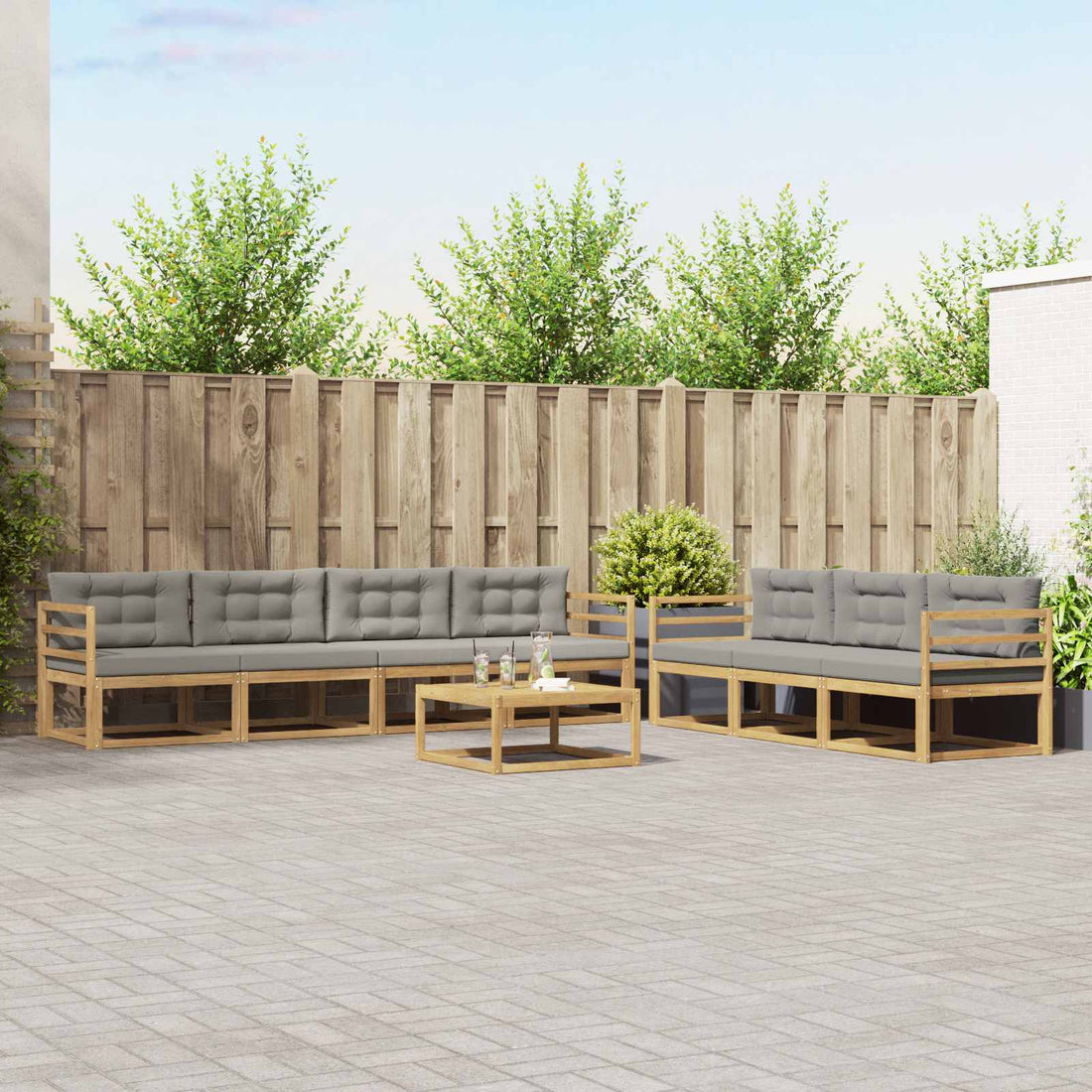 vidaXL Conjunto de sofás de exterior 7 uds. Blanco y Gris Claro