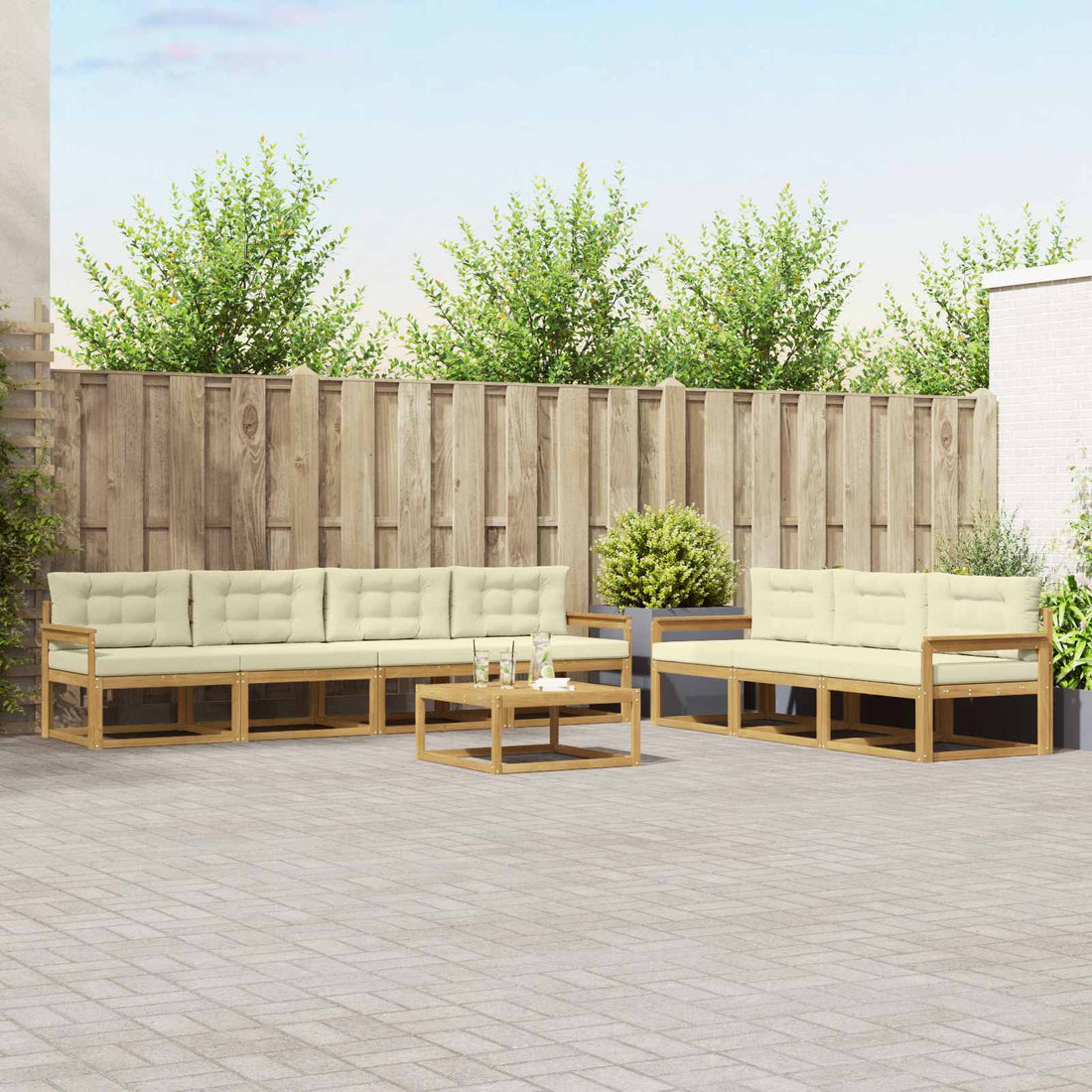 vidaXL Conjunto de sofás de exterior 7 uds. Blanco y Crema