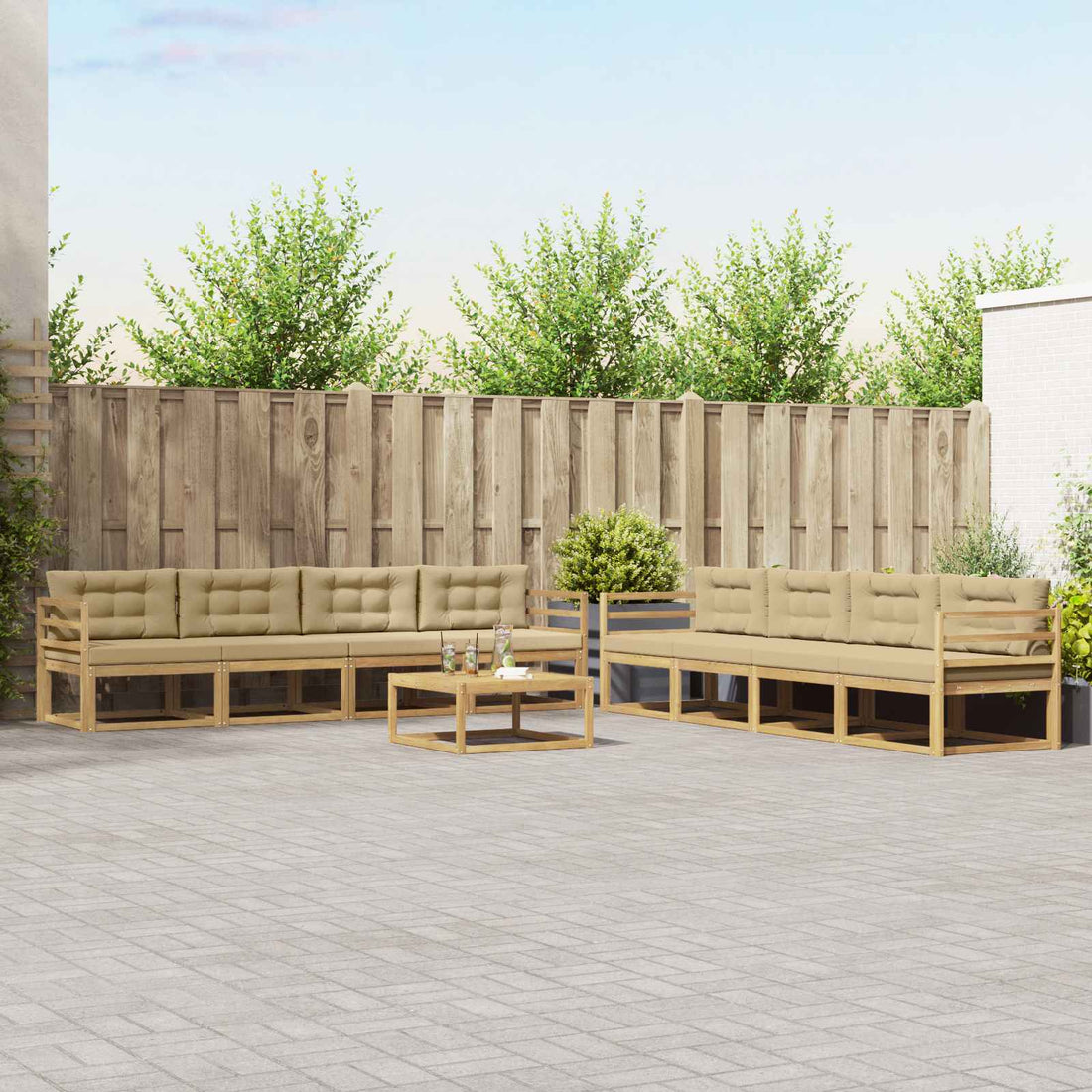 vidaXL Conjunto de sofás de exterior 9 uds. y Beige Poliéster