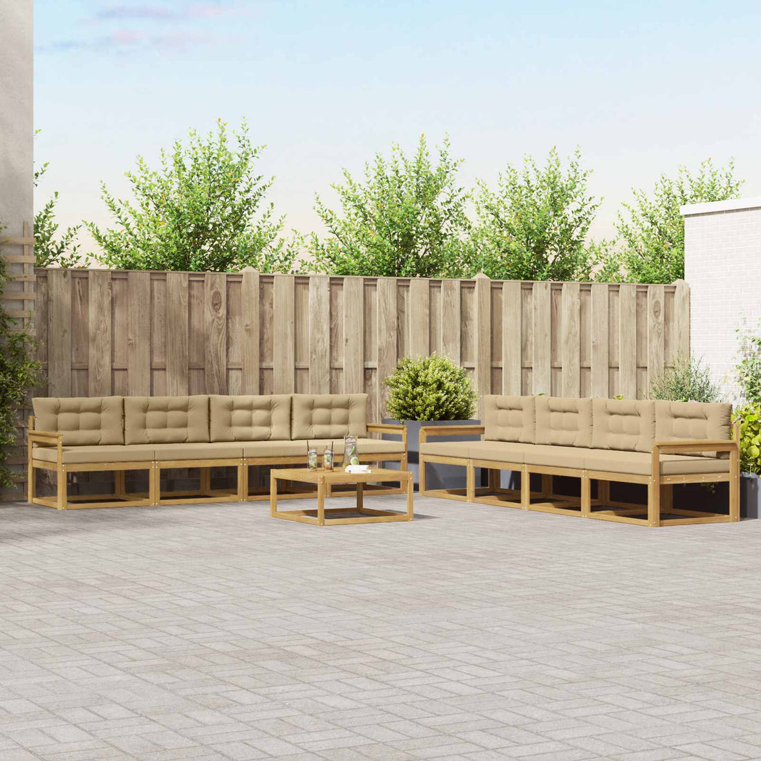 vidaXL Conjunto de sofás de exterior 9 uds. y Beige Poliéster
