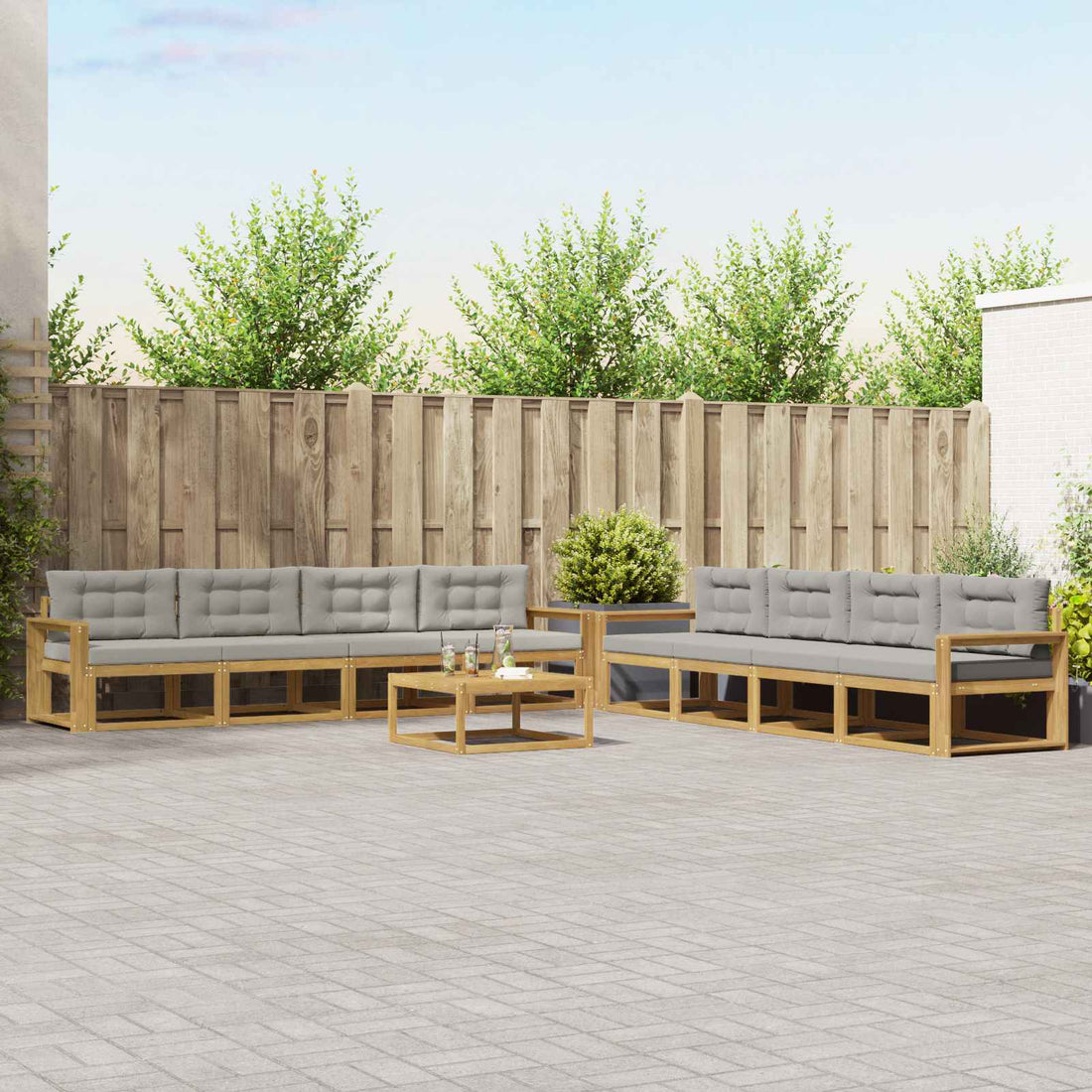 vidaXL Conjunto de sofás de exterior 9 uds. Blanco y Gris Claro