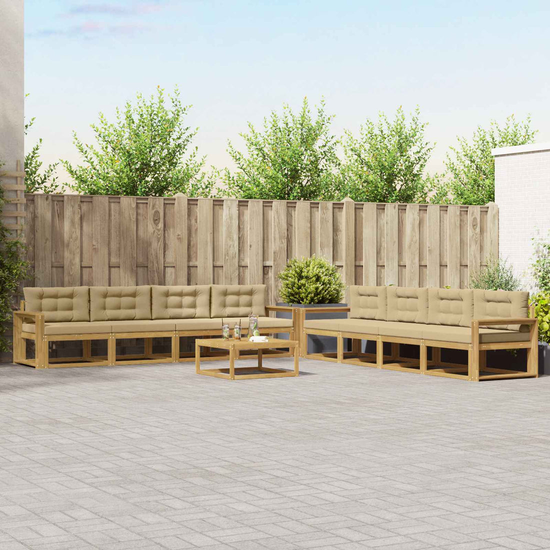 vidaXL Conjunto de sofás de exterior 9 uds. y Beige Poliéster