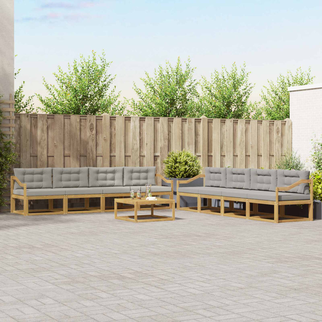 vidaXL Conjunto de sofás de exterior 9 uds. Blanco y Gris Claro