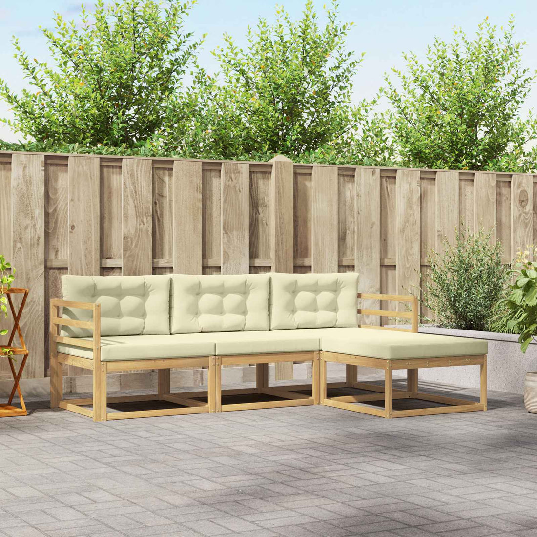 vidaXL Conjunto de sofás de exterior 4 uds. Blanco y Crema Poliéster
