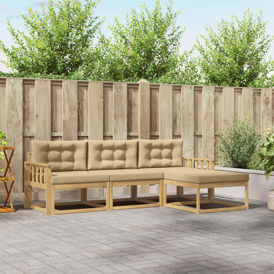 vidaXL Conjunto de sofás de exterior 4 uds. y Beige Poliéster