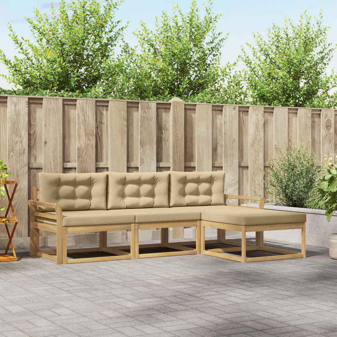 vidaXL Conjunto de sofás de exterior 4 uds. y Beige Poliéster
