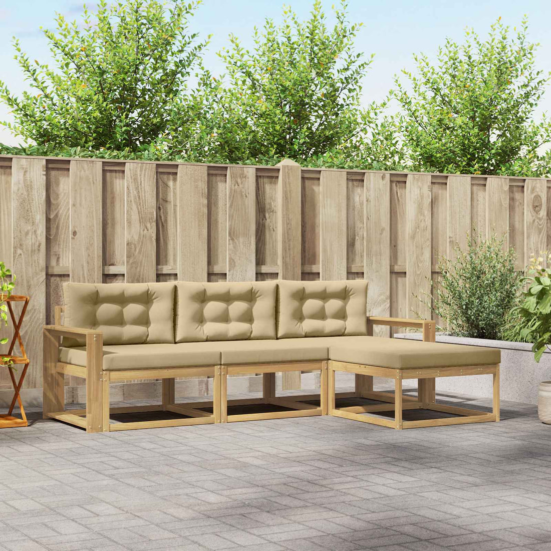 vidaXL Conjunto de sofás de exterior 4 uds. y Beige Poliéster