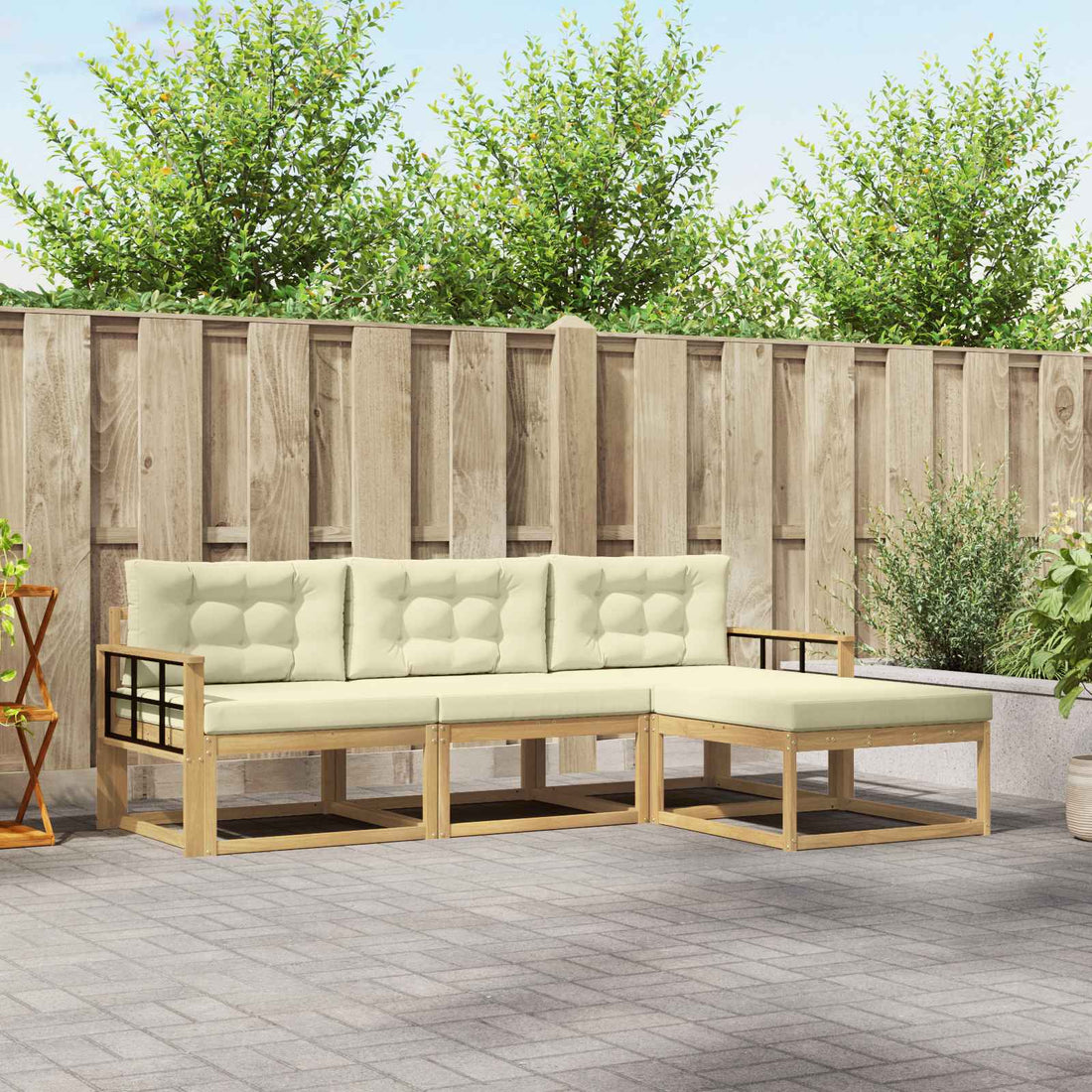 vidaXL Conjunto de sofás de exterior 4 uds. Blanco y Crema Poliéster