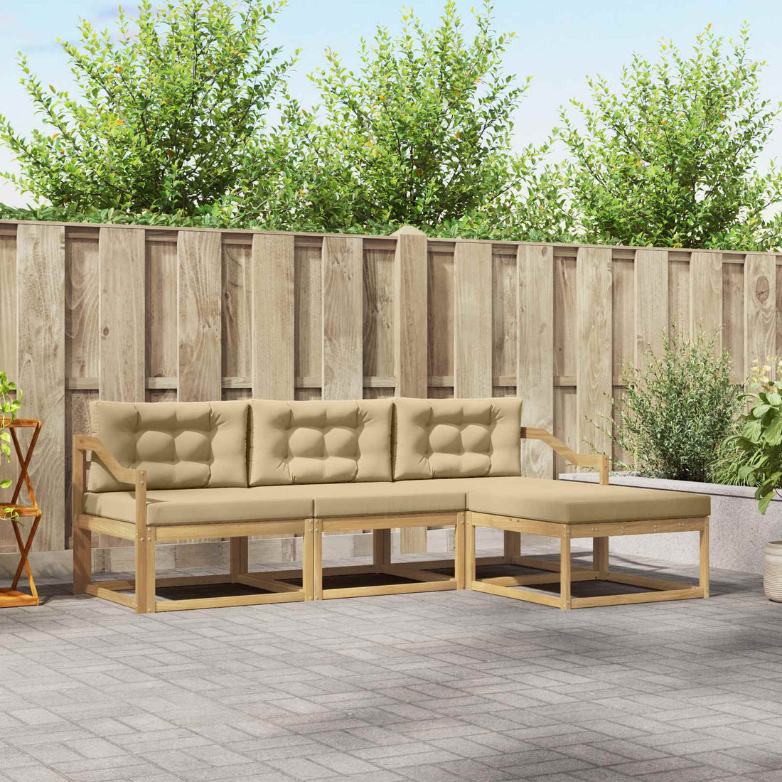 vidaXL Conjunto de sofás de exterior 4 uds. y Beige Poliéster