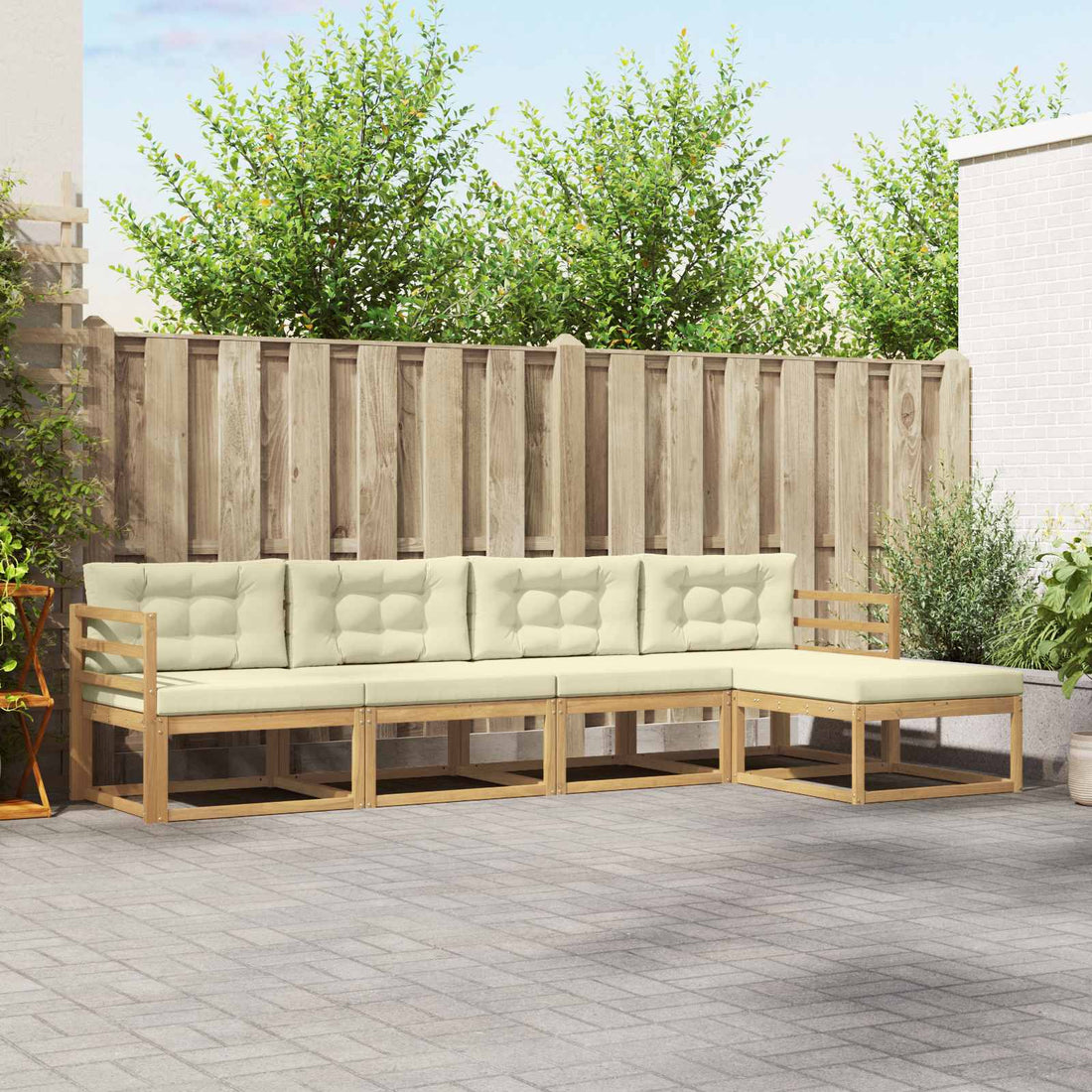 vidaXL Conjunto de sofás de exterior 4 uds. Blanco y Crema Poliéster