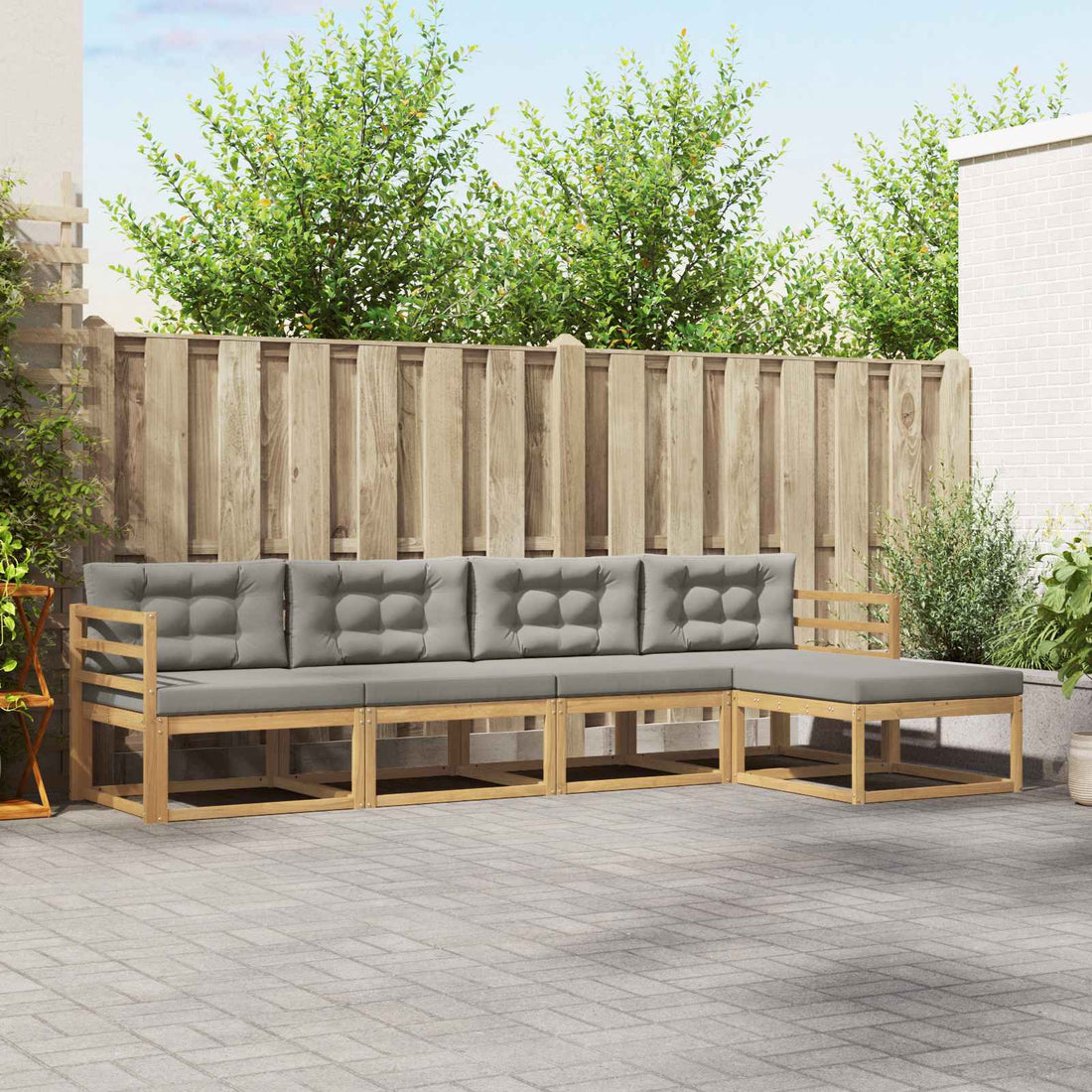 vidaXL Conjunto de sofás de exterior 4 uds. Blanco y Gris Claro
