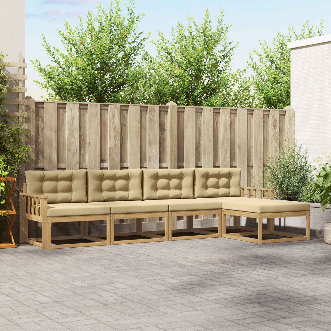 vidaXL Conjunto de sofás de exterior 4 uds. y Beige Poliéster