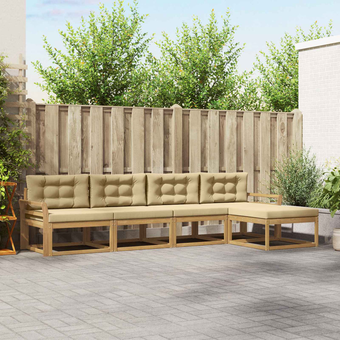 vidaXL Conjunto de sofás de exterior 4 uds. y Beige Poliéster