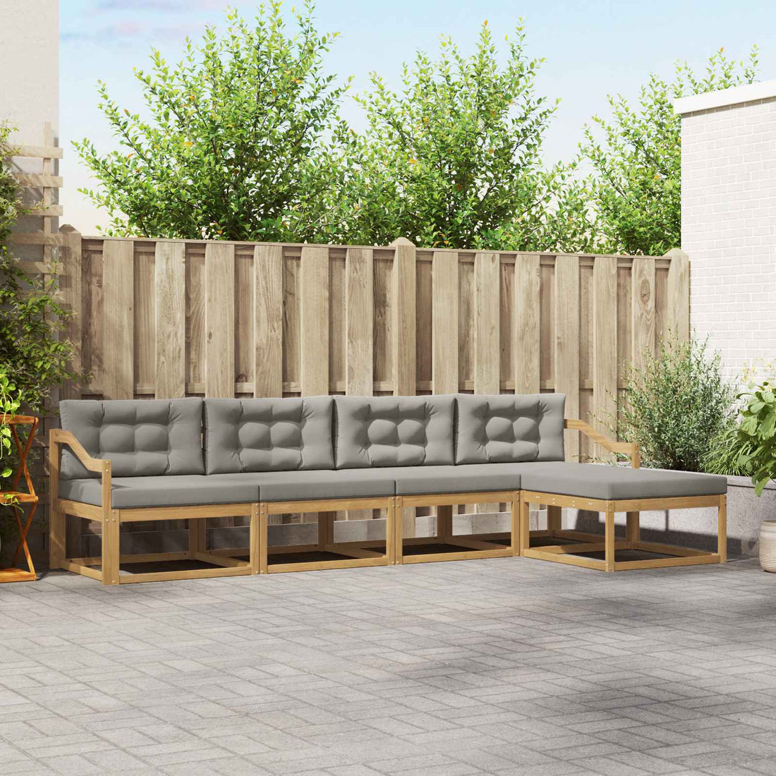 vidaXL Conjunto de sofás de exterior 4 uds. Blanco y Gris Claro