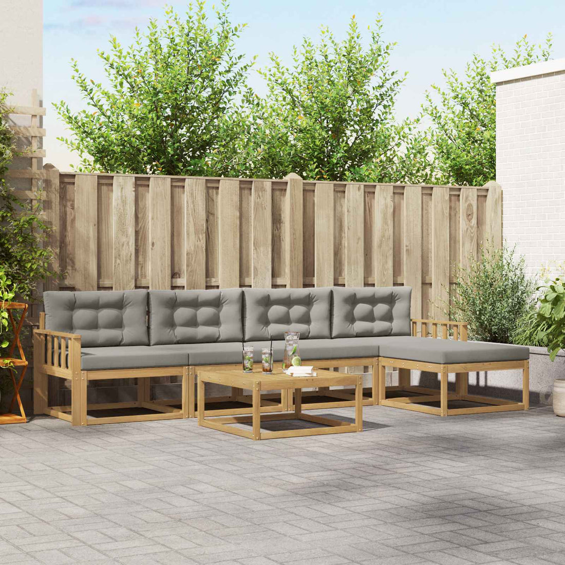 vidaXL Conjunto de sofás de exterior 6 uds. Blanco y Gris Claro