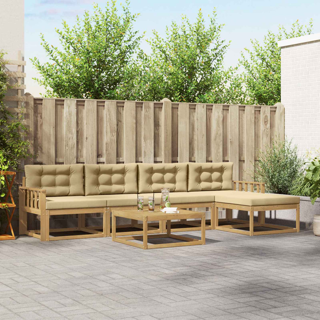 vidaXL Conjunto de sofás de exterior 6 uds. y Beige Poliéster
