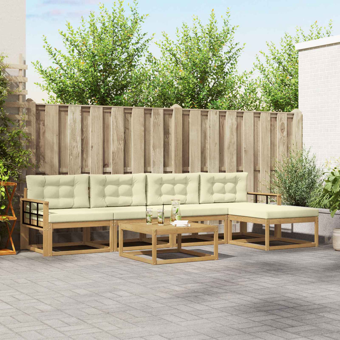 vidaXL Conjunto de sofás de exterior 6 uds. Blanco y Crema Poliéster