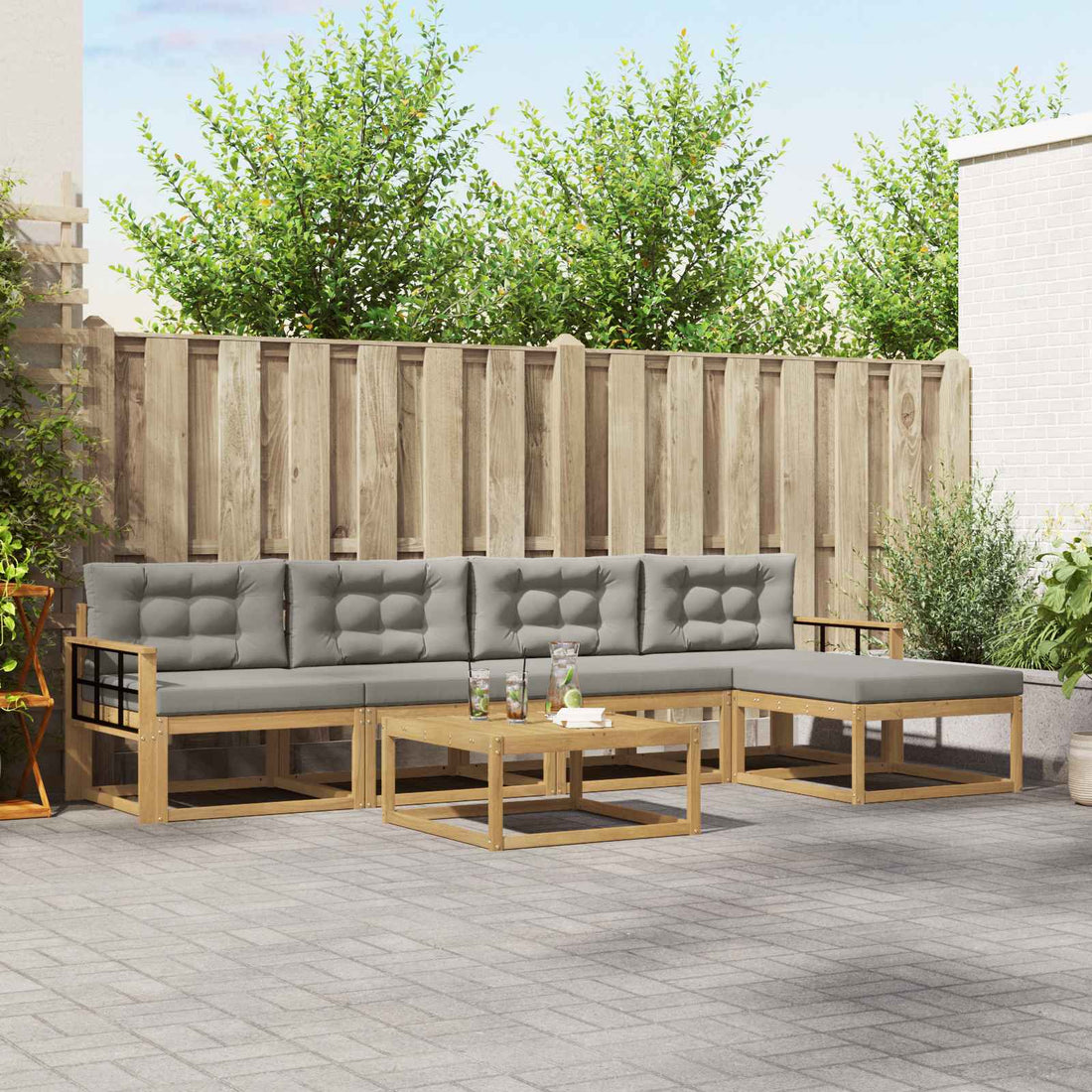 vidaXL Conjunto de sofás de exterior 6 uds. Blanco y Gris Claro
