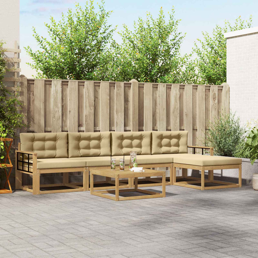 vidaXL Conjunto de sofás de exterior 6 uds. y Beige Poliéster