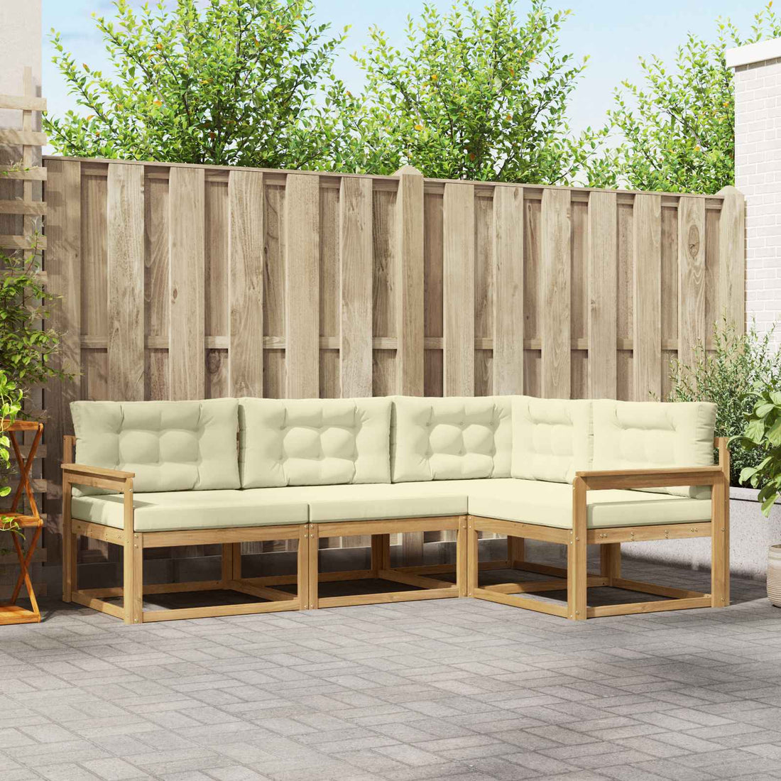 vidaXL Conjunto de sofás de exterior 3 uds. Blanco y Crema Poliéster