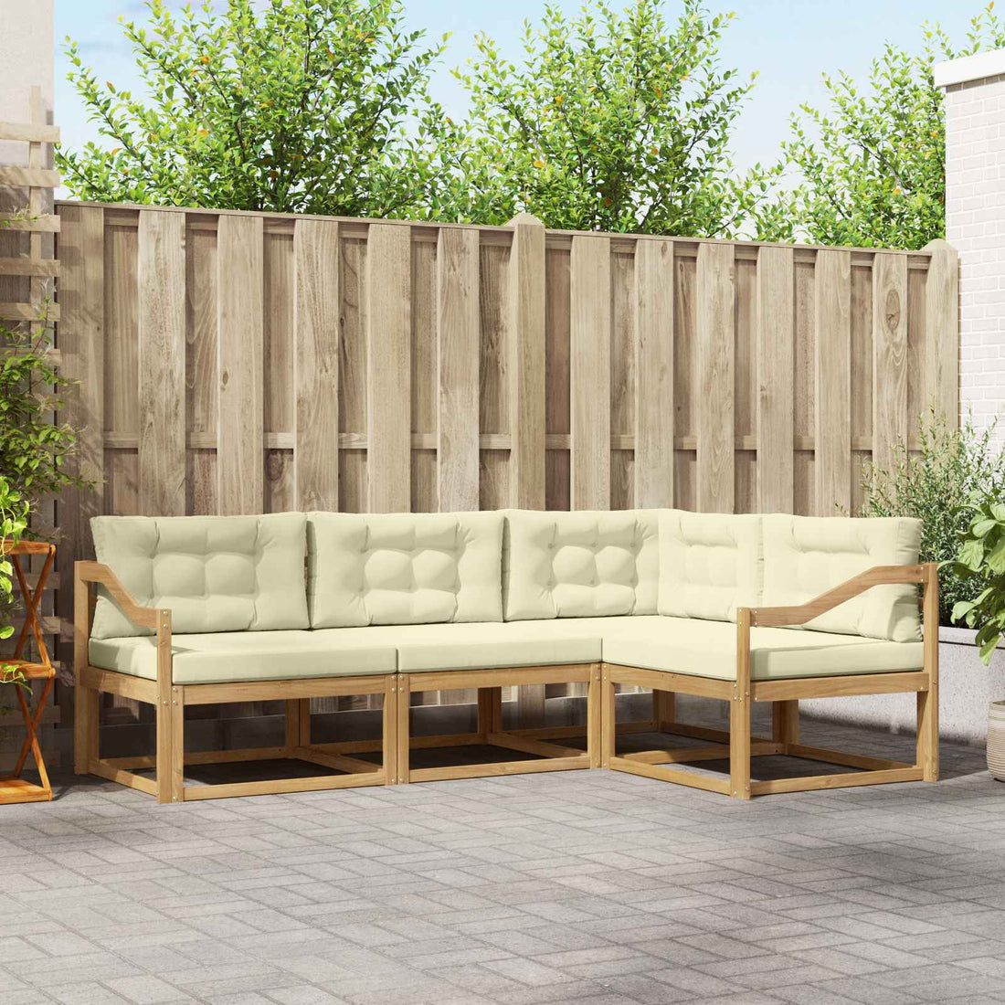 vidaXL Conjunto de sofás de exterior 3 uds. Blanco y Crema Poliéster