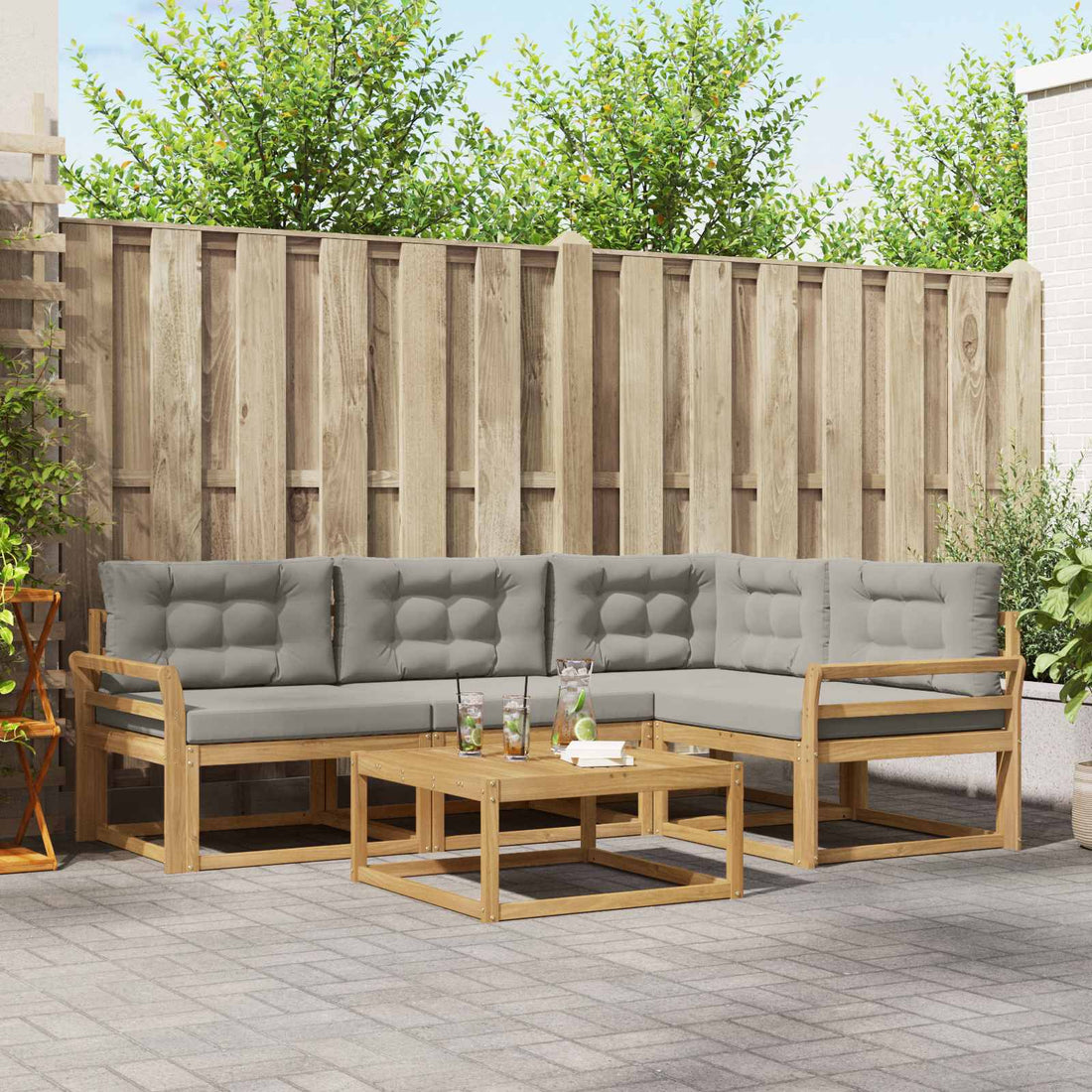 vidaXL Conjunto de sofás de exterior 5 uds. Blanco y Gris Claro