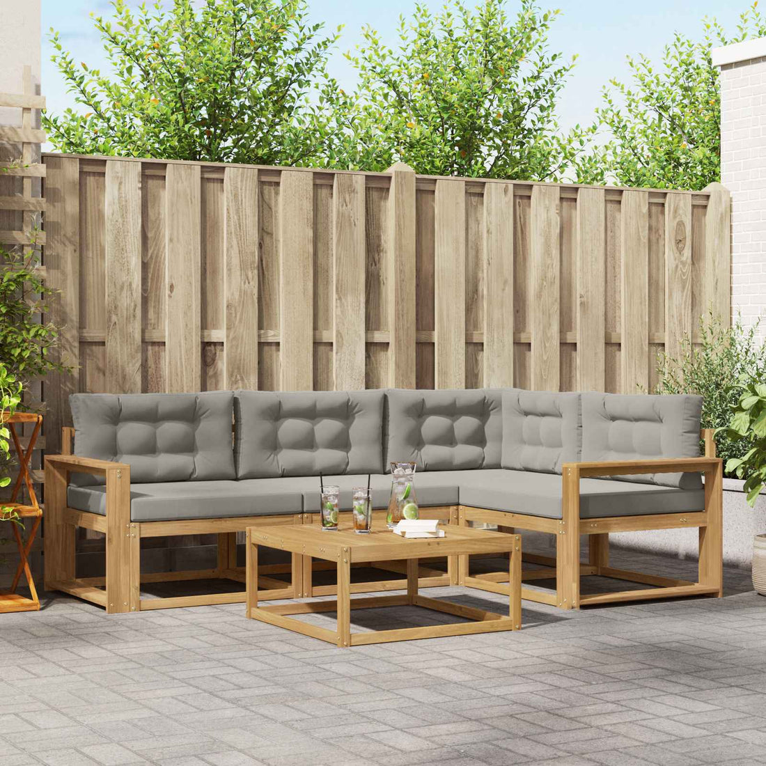 vidaXL Conjunto de sofás de exterior 5 uds. Blanco y Gris Claro