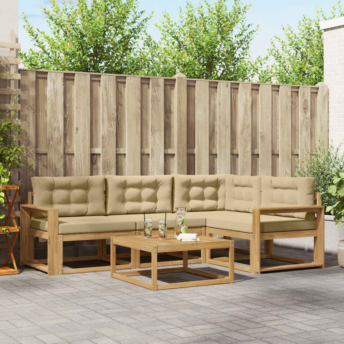 vidaXL Conjunto de sofás de exterior 5 uds. y Beige Poliéster
