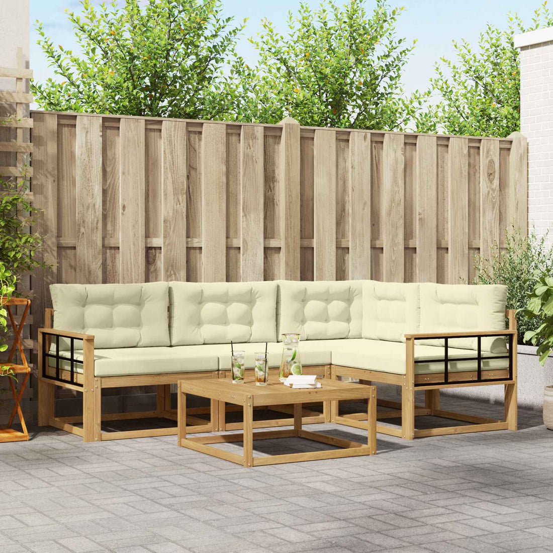 vidaXL Conjunto de sofás de exterior 5 uds. Blanco y Crema Poliéster