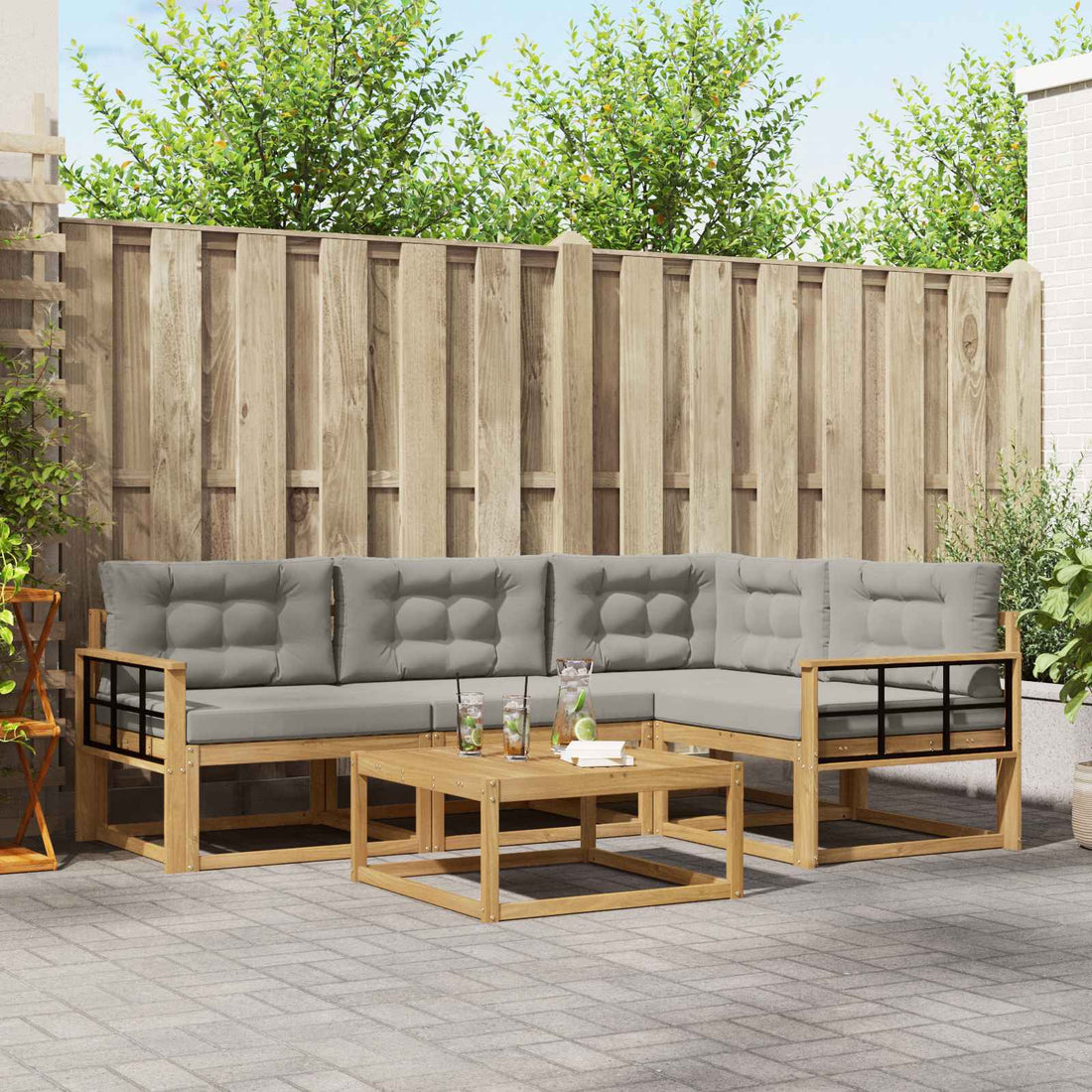 vidaXL Conjunto de sofás de exterior 5 uds. Blanco y Gris Claro