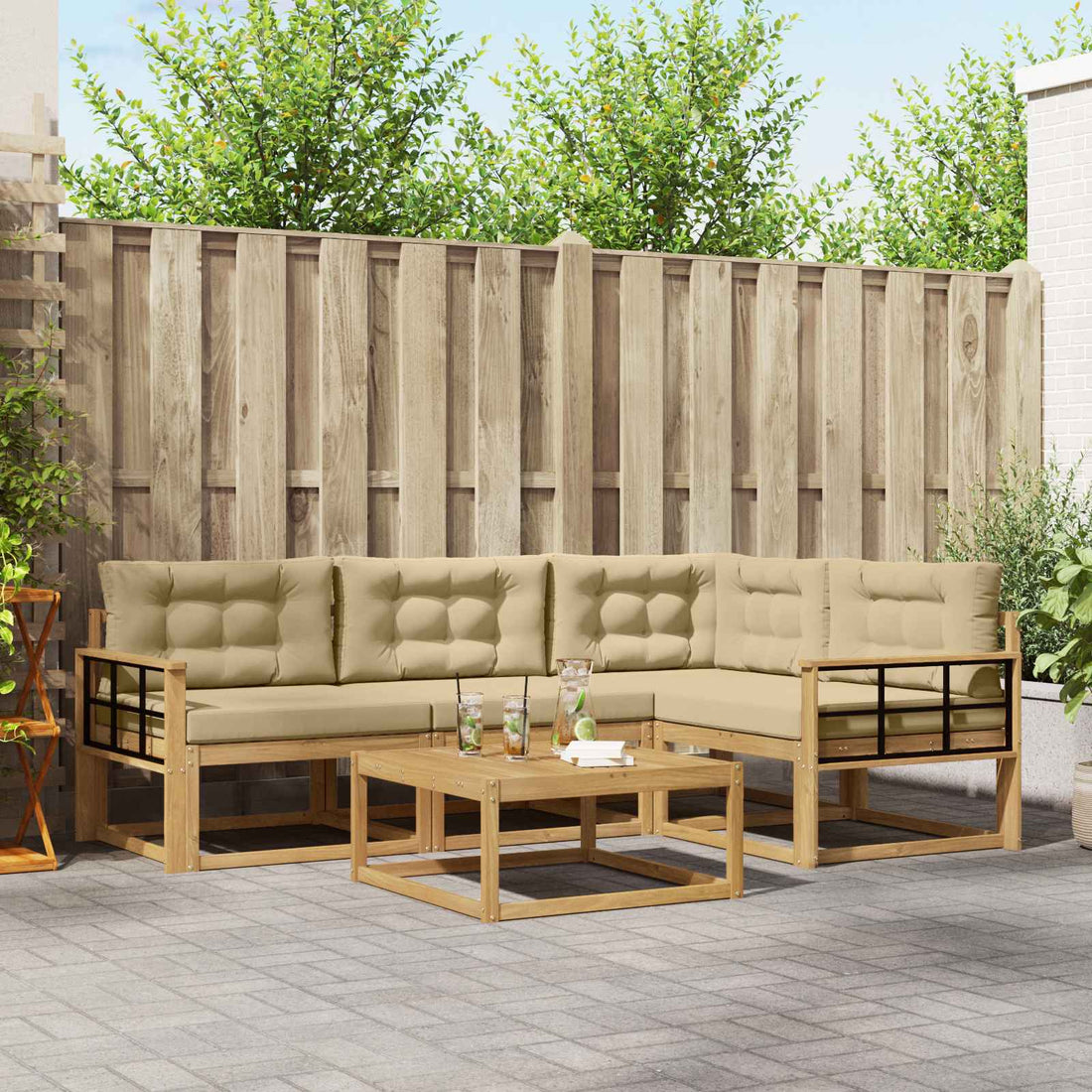 vidaXL Conjunto de sofás de exterior 5 uds. y Beige Poliéster